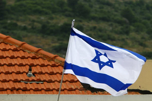 White Blue Flag State Israel Star David Waving Wind — Stock Photo, Image