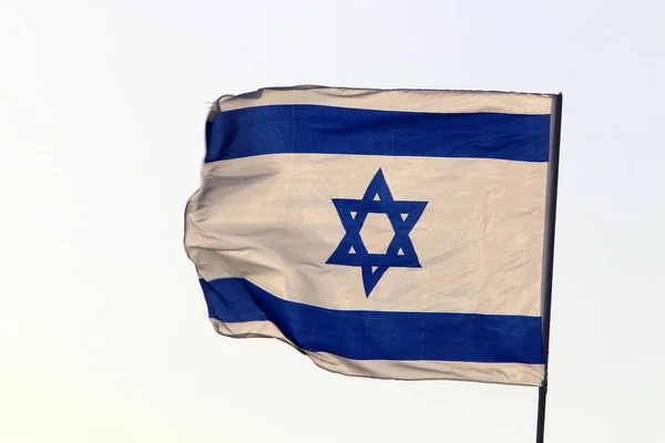 Bandeira Branca Azul Estado Israel Com Uma Estrela David Acenando — Fotografia de Stock