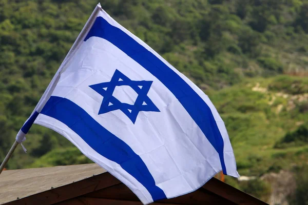 Izrael Állam Fehér Kék Zászlója Dávid Csillaga Lengeti Szelet — Stock Fotó