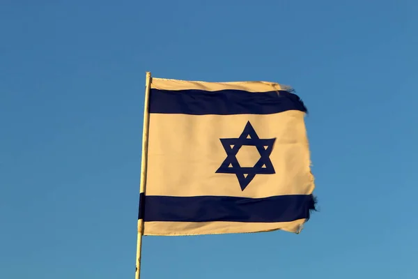 Wit Blauwe Vlag Van Staat Israël Met Een Ster Van — Stockfoto