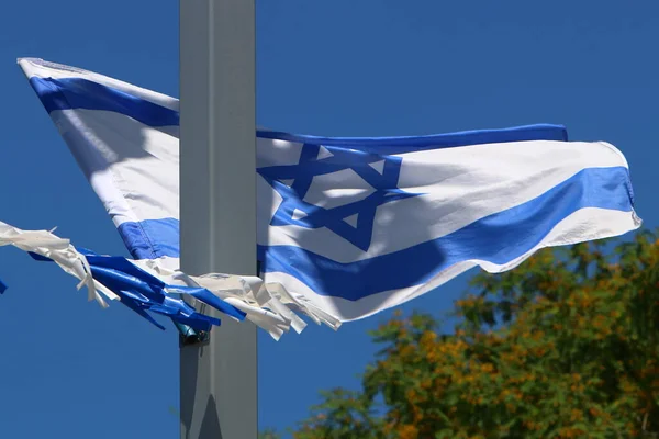 Bandeira Branca Azul Estado Israel Com Uma Estrela David Acenando — Fotografia de Stock