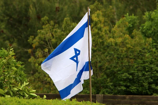 Drapeau Blanc Bleu Etat Israël Avec Une Étoile David Agitant — Photo