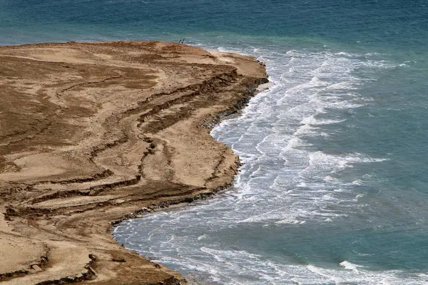 Pohled Pobřeží Mrtvého Moře Izraeli Protější Straně Hory Jordánsku — Stock fotografie