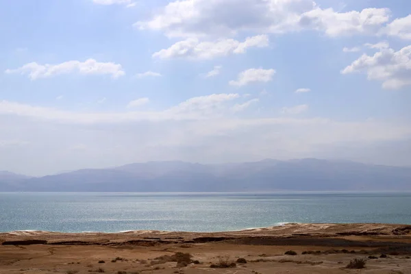 Vista Costa Mar Morto Israel Lado Oposto Montanha Jordânia — Fotografia de Stock