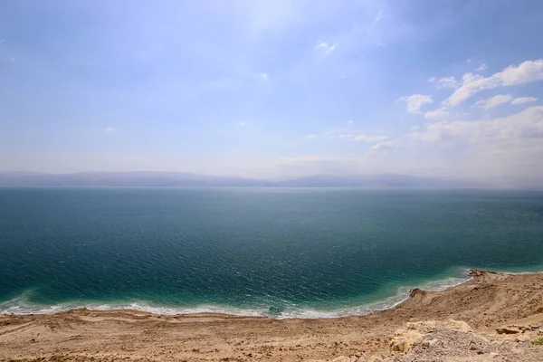 Vista Costa Mar Morto Israel Lado Oposto Montanha Jordânia — Fotografia de Stock