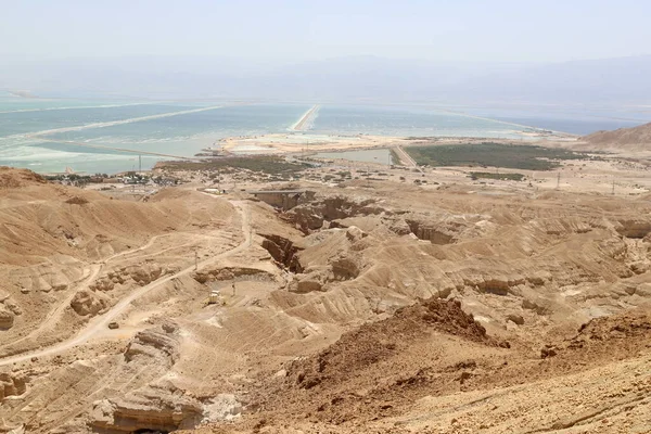 Krajobraz Górski Pustyni Judejskiej Nad Brzegiem Morza Martwego Izraelu Gorące — Zdjęcie stockowe