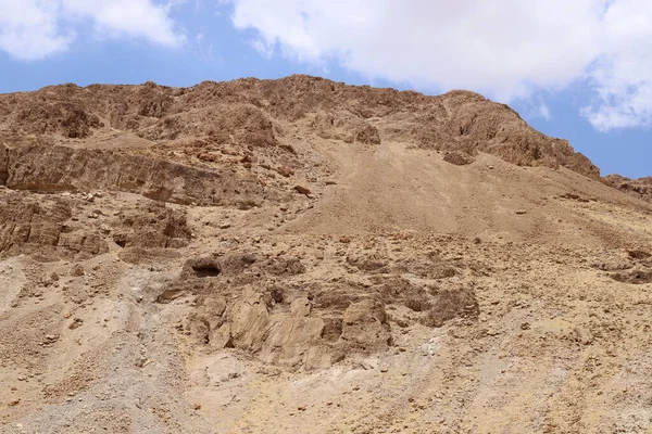 Bergslandskap Den Judiska Öknen Stranden Döda Havet Israel Varm Sommar — Stockfoto
