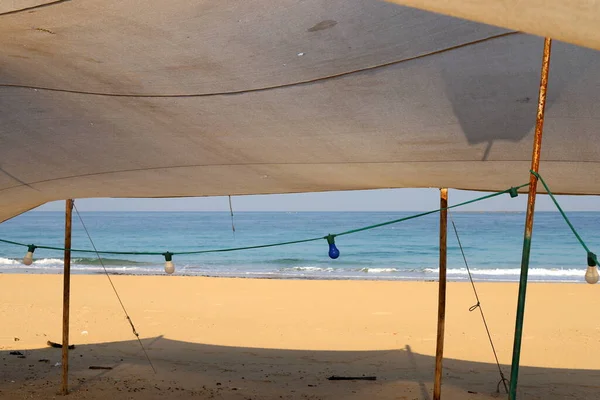 Tent Stands Beach Shores Mediterranean Sea Northern Israel — Stock Photo, Image