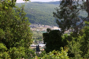 İsrail 'in kuzeyindeki dağlarda küçük bir kasabada manzara. İsrail 'de sıcak yaz 