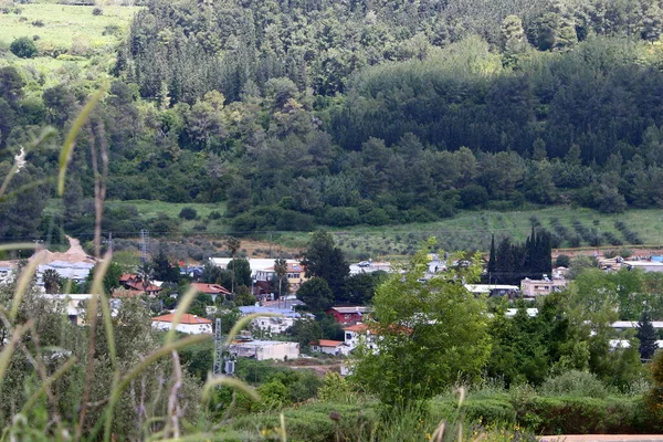 Tájkép Egy Kisvárosban Izrael Északi Részén Hegyekben Meleg Nyár Izraelben — Stock Fotó