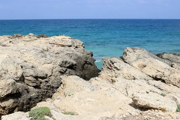 Brzeg Morza Śródziemnego Północy Państwa Izrael Gorące Lato Izraelu — Zdjęcie stockowe