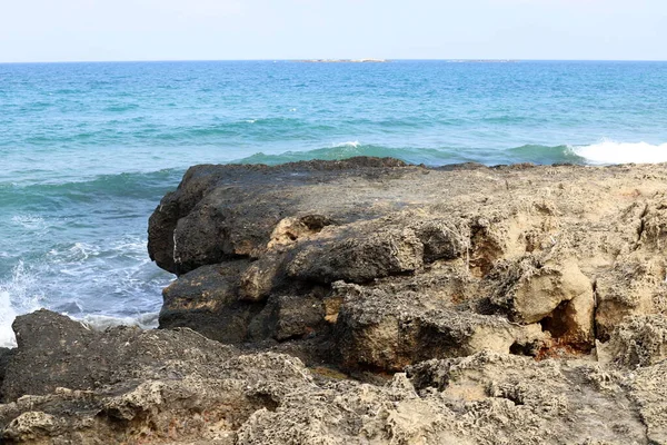 Das Ufer Des Mittelmeeres Norden Des Staates Israel Heißer Sommer — Stockfoto