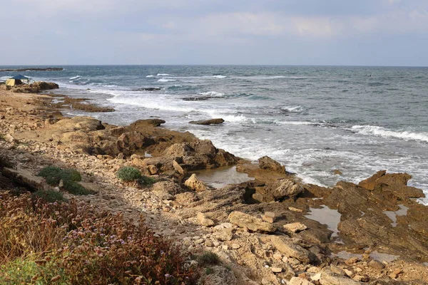 Riva Del Mar Mediterraneo Nel Nord Dello Stato Israele Estate — Foto Stock