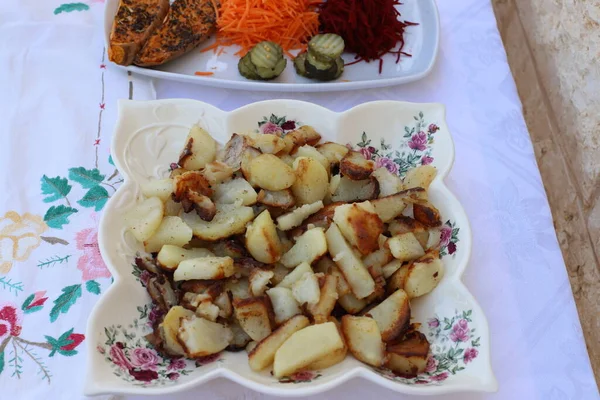 closeup on a table in a restaurant in Israel is food and snack. view from above