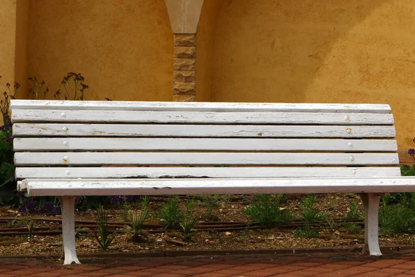 Tourist Bench Stands City Park Shores Mediterranean Sea Northern Israel — Stock Photo, Image