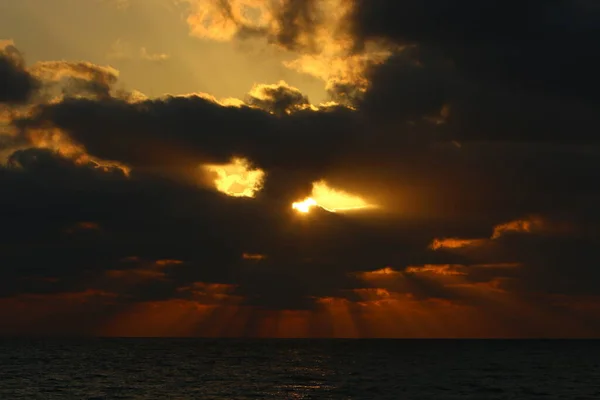 Fiery Red Illumination Sky Horizon Sunset Sunset Mediterranean Sea Northern — Stock Photo, Image