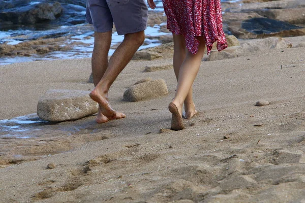 Fußabdrücke Sand Der Mittelmeerküste Sandstrand Norden Israels — Stockfoto