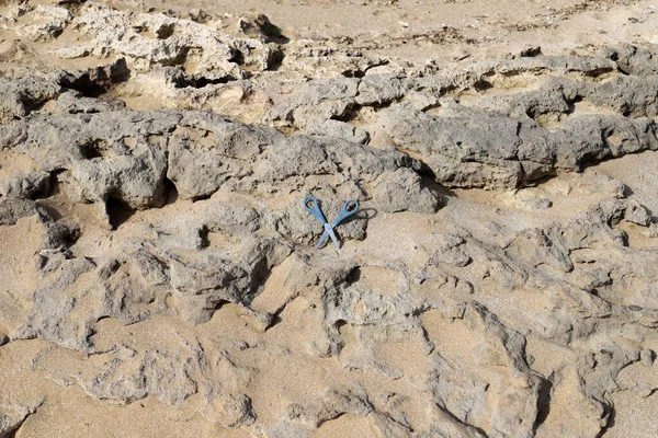 Fotspår Sanden Vid Medelhavskusten Sandstrand Norra Israel — Stockfoto