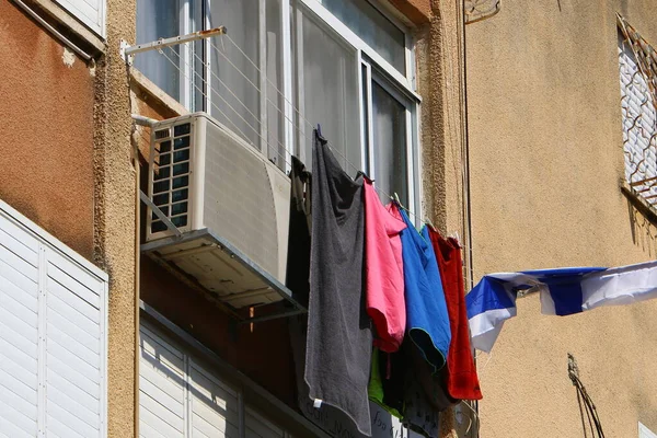 Clothesline Drying Windows Balconies Architectural Details Housing Israel — Stock Photo, Image