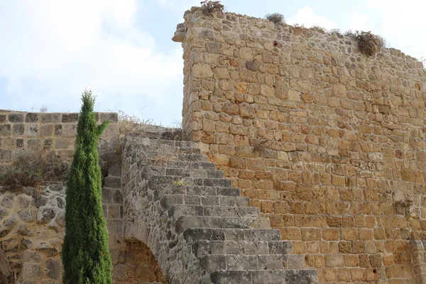 Τείχη Φρουρίου Ερείπια Αρχαίου Φρουρίου Των Σταυροφόρων Και Των Νοσοκομείων — Φωτογραφία Αρχείου