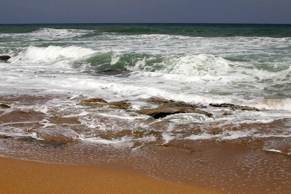 Costa Deserta Mar Mediterrâneo Norte Estado Israel — Fotografia de Stock