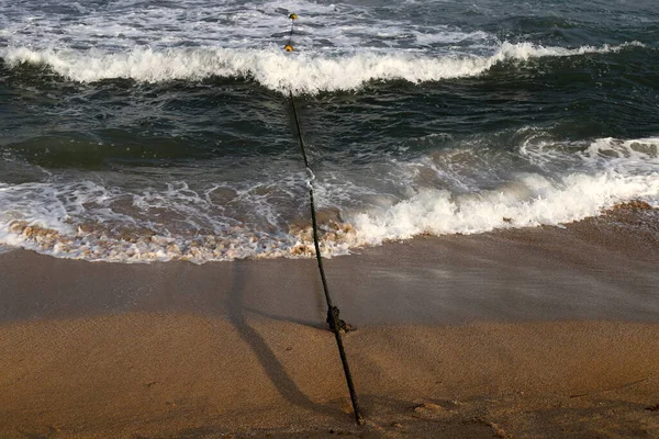 Ein Seil Mit Bojen Einen Sicheren Badeplatz Einem Sandstrand Ufer — Stockfoto