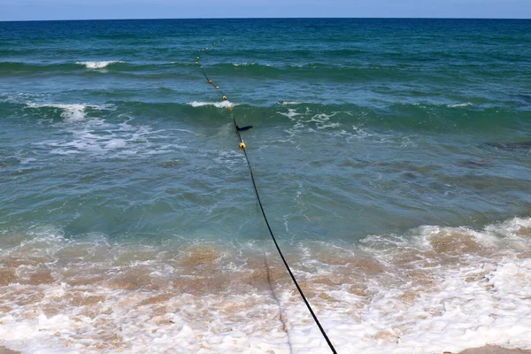 Ein Seil Mit Bojen Einen Sicheren Badeplatz Einem Sandstrand Ufer — Stockfoto