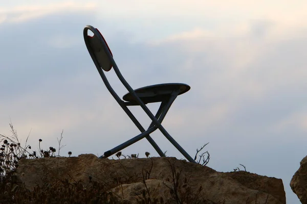 Chair Stands City Beach Mediterranean Coast Northern Israel — Stock Photo, Image