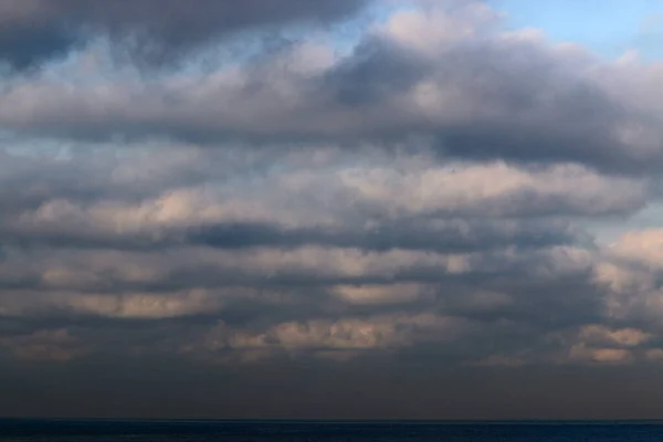 Nubes Negras Tormenta Cielo Matutino Sobre Mediterráneo Norte Israel — Foto de Stock