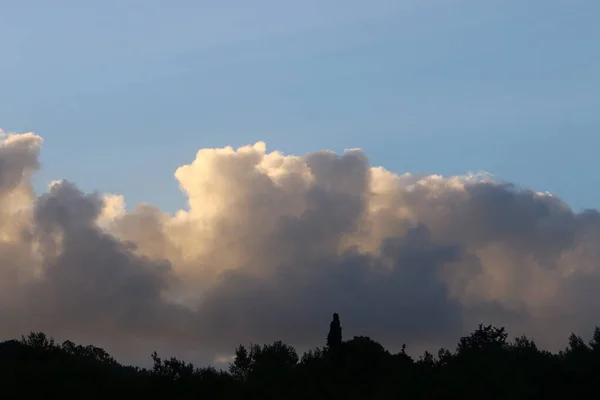 Nuvens Tempestade Negra Céu Manhã Sobre Mediterrâneo Norte Israel — Fotografia de Stock