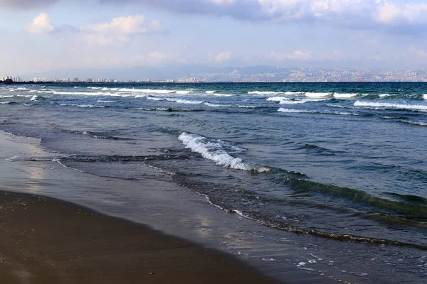 Playa Arena Las Orillas Del Mar Mediterráneo Norte Israel Veranos — Foto de Stock