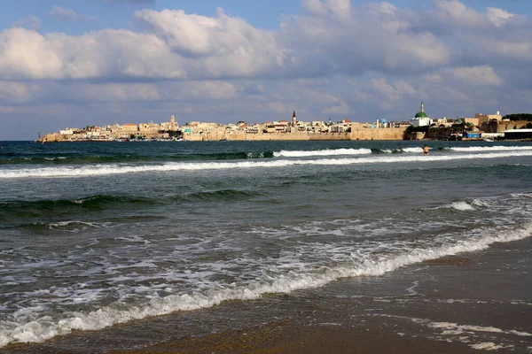 Písečná Pláž Pobřeží Středozemního Moře Severním Izraeli Velmi Horká Suchá — Stock fotografie