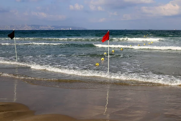 Plage Sable Sur Les Rives Mer Méditerranée Dans Nord Israël — Photo