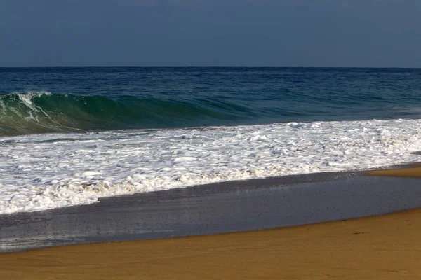Praia Areia Nas Margens Mar Mediterrâneo Norte Israel Verões Muito — Fotografia de Stock