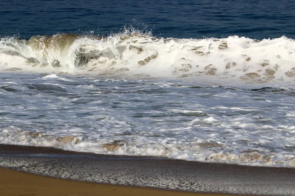 Spiaggia Sabbia Sulle Rive Del Mar Mediterraneo Nel Nord Israele — Foto Stock