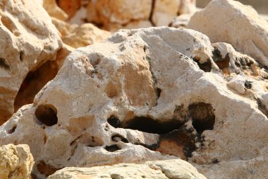 İsrail 'in kuzeyindeki dağlara yakın taş ve kaya dokusu 