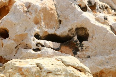 İsrail 'in kuzeyindeki dağlara yakın taş ve kaya dokusu 