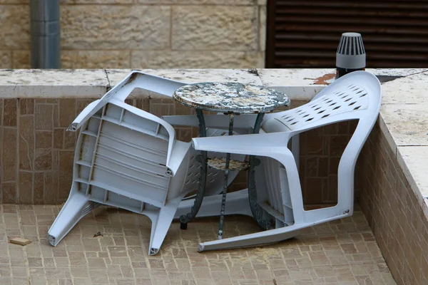 Székek Asztalok Egy Nem Működő Kávézóban Bezárva Covid Világjárvány Idején — Stock Fotó