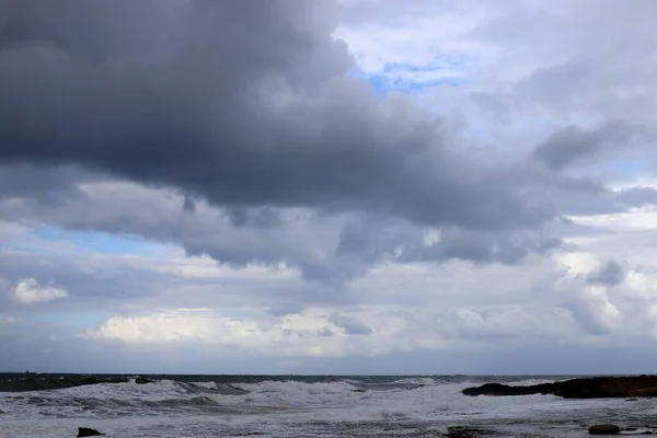 Rain Clouds Blue Sky Mediterranean Sea Northern Israel — Stock Photo, Image