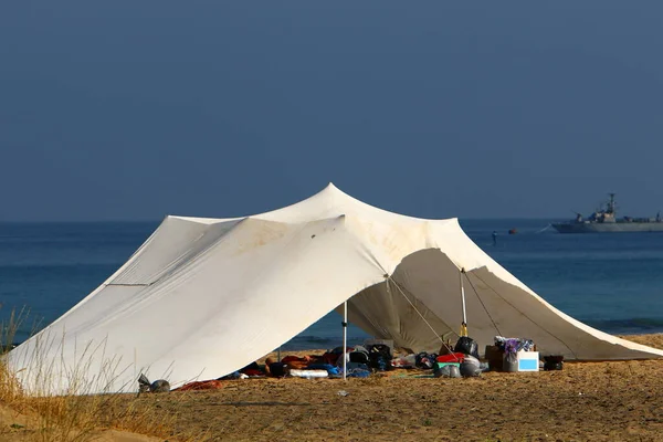 Tente Touristique Sur Les Rives Mer Méditerranée Dans Nord Etat — Photo