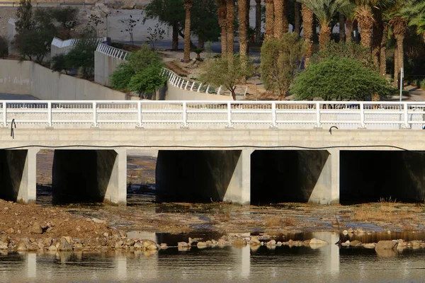 Reinforced concrete bridge for road transport. Landscape with a bridge in northern Israel