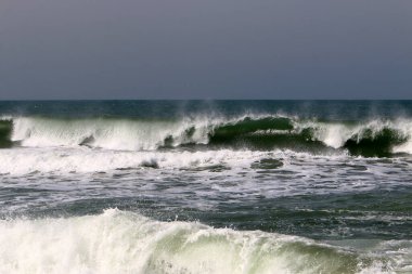 İsrail 'in kuzeyindeki Akdeniz' in kayalık kıyıları. Resmi masaya yerleştir 
