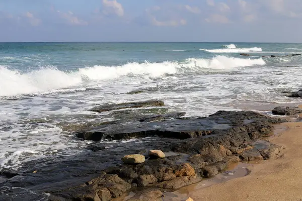 Costa Rocosa Del Mar Mediterráneo Norte Israel Stock Imagen Sobre — Foto de Stock