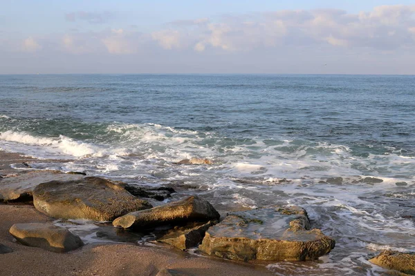 Costa Rocosa Del Mar Mediterráneo Norte Israel Stock Imagen Sobre — Foto de Stock