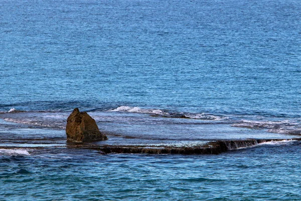 Costa Rocosa Del Mar Mediterráneo Norte Israel Stock Imagen Sobre — Foto de Stock