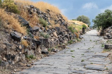 Yunan - Roma kenti yakınındaki Celile Denizi Golan Tepeleri üzerinde 3 yüzyıl M.ö. - 8. yy Hippus - Susita - Kineret, İsrail kalıntıları Arnavut kaldırımlı yolda