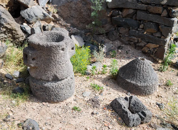 The remains of tools on the ruins of the ancient Jewish city of Gamla on the Golan Heights destroyed by the armies of the Roman Empire in the 67th year AD, Israel
