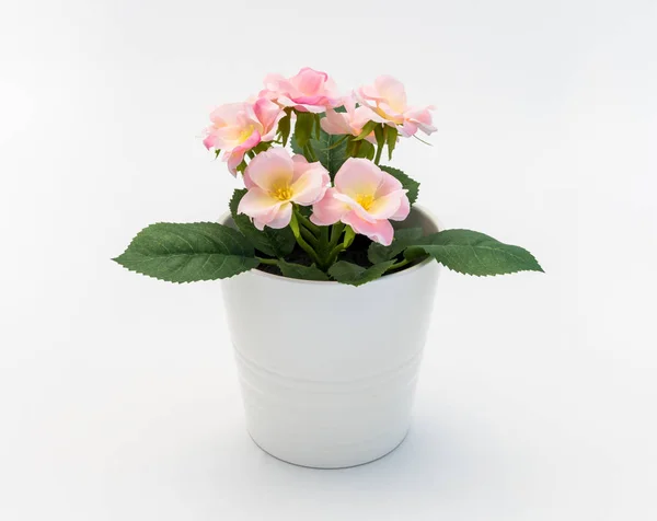 Blanco Amarillo Rosa Flor Decorativa Plástico Una Olla Plástico Blanco —  Fotos de Stock