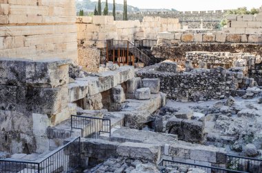 Sabah erken görünümü kazı eski şehir Kudüs İsrail'in batı duvarının yakınında