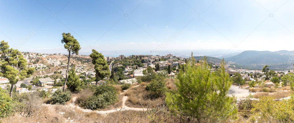 Panoramic  view of the city Safed (Zefat, Tsfat) and the Sea of Galilee in northern Israel